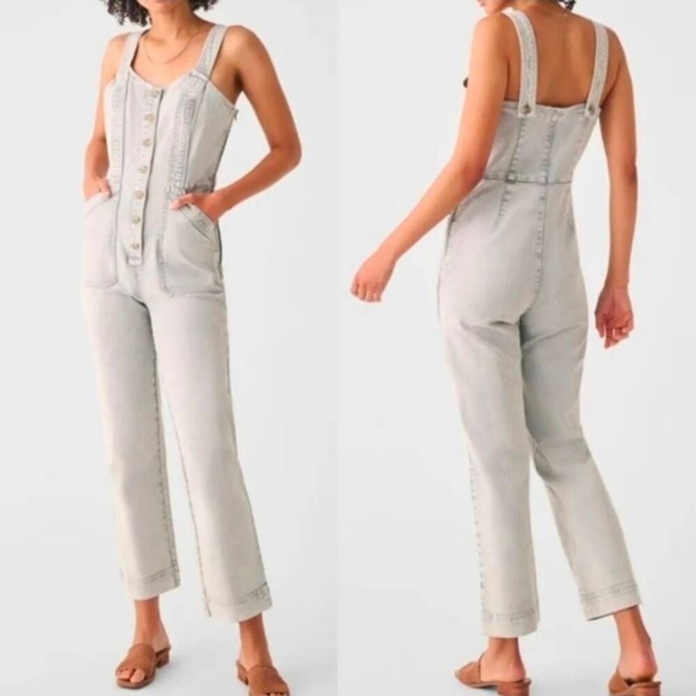 Faherty Light Wash Denim Button-Front Jumpsuit